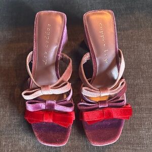 Copper Key Women's Velvet Heels with Red and Pink Bows